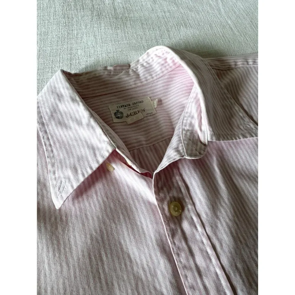 J.Crew Vintage Oxford Shirt Men’s Large L Pink White Striped Button Down Shirt